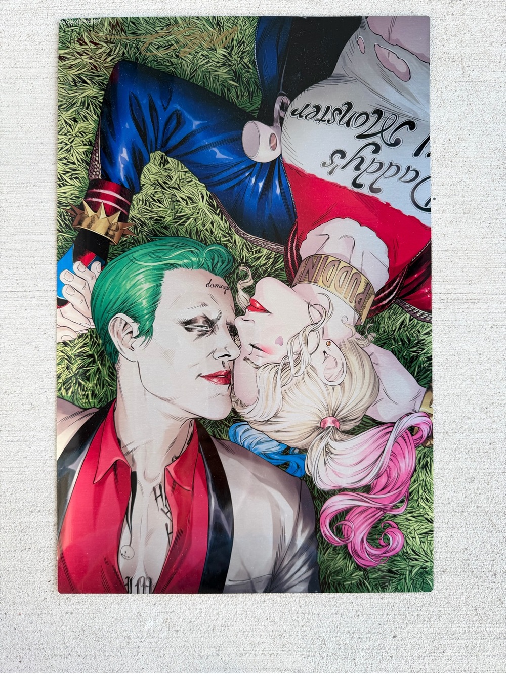 Signed Harley Quinn & Joker Metal Wall Art Poster 11” x 17” Suicide Squad DC